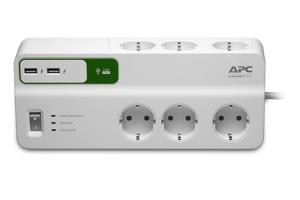 APC Stekkerdoos met overspanningsbeveiliging 6x (+USB) stekkerdoos voor 6 stekkers, 2x USB, PM6U-GR