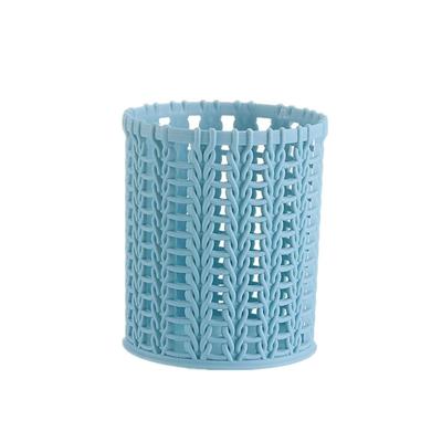 HH301 Office organisator Desktop holle cilinder pen opbergdoos potlood borstel pot pen houder make-up borstel plastic container (blauw)