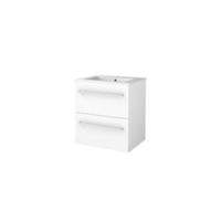 Basic-Line Start 46 Badkamermeubelset - 60 x 46 cm - Met Grepen - 2 Lades - Keramische Wastafel - 1 Kraangat - Ice White