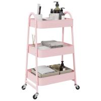 VidaXL Opbergtrolley 3-laags roze 42x41,5x77 cm staal