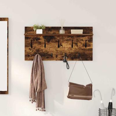 Wandgemonteerde kapstok met plank Gerookt eiken 80 x 40 x 12 cm