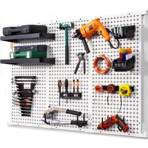 VEVOR Pegboard 48" x 32" Metalen Pegboard 500lb Load Garage Pegboard Wall Organizer Tool Storage Set met 3 Pegboards Op maat gemaakte haken Opbergbakken