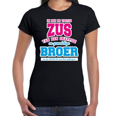 Ik ben de trotse zus cadeau t-shirt zwart voor dames