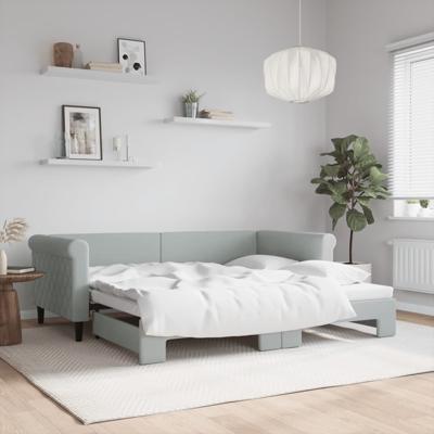 Slaapbank met onderschuifbed 90x190 cm fluweel lichtgrijs