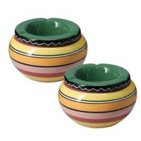 Asbak - 2x - gekleurd - D14 cm - aardewerk - groen - rond - buiten/binnen asbakken