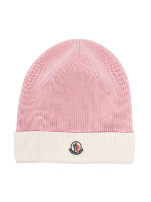 Moncler Enfant bonnet en coton à design bicolore - Rose