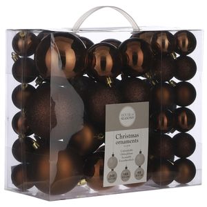 46x stuks kunststof kerstballen bruin 4, 6 en 8 cm