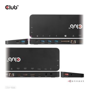 CLUB3D USB Gen1 Type-C Triple Display DP Alt mode & met Displaylink Dynamisch PD Charging Dock met 120 Watt PS *Geschikt voor zwaardere laptop batterijen