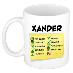 Naam mok Xander - wit - top gozer - keramiek - 300 ml - cadeau collega beker