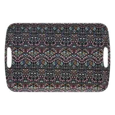 5Five Design dienblad van melamine - 47 x 30 x 2 cm - flowers print antraciet