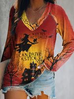 Halloween Printed V Neck Casual T-shirt - thumbnail