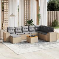 9-delige Loungeset met kussens poly rattan beige