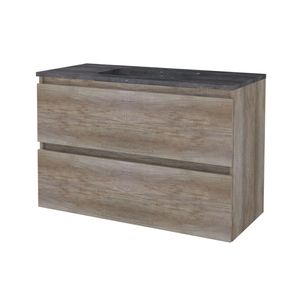 Badmeubelset Aquasplash Salt 100x46 cm Greeploos 2 Lades Met Wastafel Hardsteen 1 Kraangat Scotch Oak Aquasplash