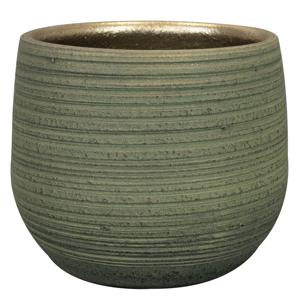 Plantenpot - keramiek - donkergroen - stripes - 15x13cm