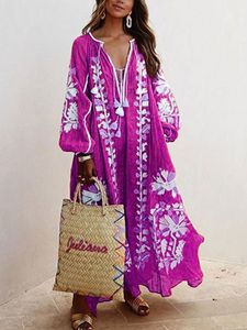 Balloon Sleeves Boho Printed Maxi Weaving Dress