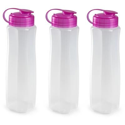 Plasticforte waterfles - 6x stuks - 1000 ml - transparant met dop roze - drinkfles - sport