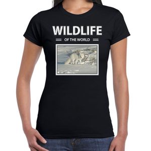 Sneeuwvos t-shirt met dieren foto wildlife of the world zwart voor dames
