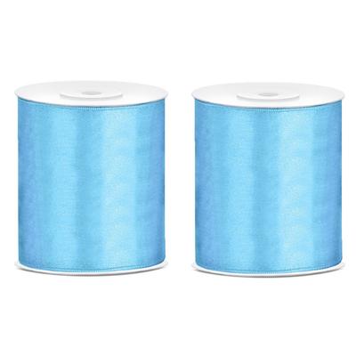 Hobby/knutsel satijnen sierlint - 3x - lichtblauw - 10 cm x 25 mtr - cadeau lint Hobby/knutsel satijnen sierlint - 3x - lichtblauw - 10 cm x 25 mtr - cadeau lint