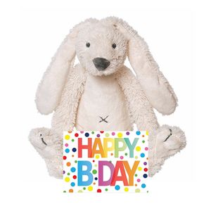 Kinder cadeau knuffel konijn met Happy birthday wenskaart   -
