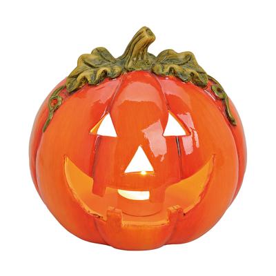 Windlicht pompoen van klei, oranje/groen (B/H/D) 18x17x17cm