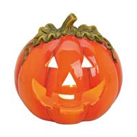 Windlicht pompoen van klei, oranje/groen (B/H/D) 18x17x17cm