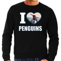 I love penguins sweater / trui met dieren foto van een pinguin zwart voor heren - thumbnail