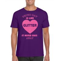 Gay Pride T-shirt voor heren - being gay is like glitter - paars/roze - glitters - LHBTI - thumbnail