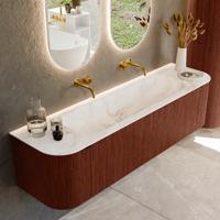 Badmeubel Mondiaz Kurve-Dlux | 170 cm cm | Meubelkleur Ruby | Wastafelkleur Frappe | Solid surface | Wasbak midden spoelbak | Zonder kraangat(en)