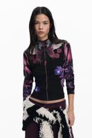 T-shirt met bloemen en spiegel - BLACK - L