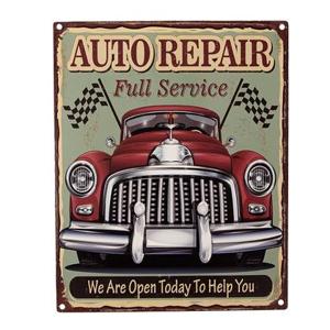 Clayre & Eef Tekstbord 20x25 cm Groen Rood Ijzer Auto Auto repair We