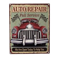 Clayre & Eef Tekstbord 20x25 cm Groen Rood Ijzer Auto Auto repair We