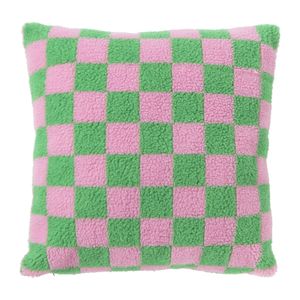 Kussen geblokt - roze/groen - 45x45 cm