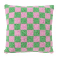 Kussen geblokt - roze/groen - 45x45 cm