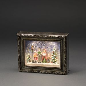 Kerstlantaarn voor binnen - Schilderij met kerstkoor - Warm wit - 19,5x14,5cm - Sneeuwlantaarn - Kerstverlichting op batterijen incl. Timer