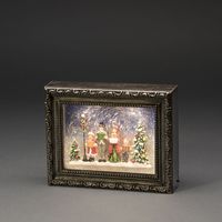 Kerstlantaarn voor binnen - Schilderij met kerstkoor - Warm wit - 19,5x14,5cm - Sneeuwlantaarn - Kerstverlichting op batterijen incl. Timer - thumbnail