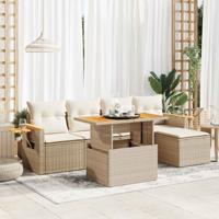 6-delige Loungeset met kussens poly rattan acacia beige
