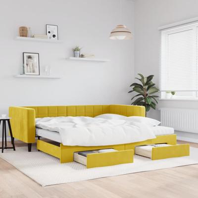 Slaapbank met onderschuifbed en lades 100x200 cm fluweel geel