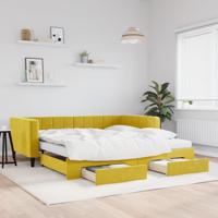 Slaapbank met onderschuifbed en lades 100x200 cm fluweel geel