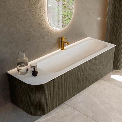 Badmeubel Mondiaz Kurve | 145 cm cm | Meubelkleur Shadow | Wastafelkleur Talc | Solid surface | Wasbak rechter zijde spoelbak | 1 kraangat