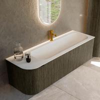 Badmeubel Mondiaz Kurve | 145 cm cm | Meubelkleur Shadow | Wastafelkleur Talc | Solid surface | Wasbak rechter zijde spoelbak | 1 kraangat