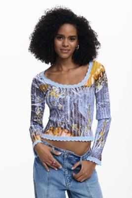 Fijne bloemen trui - BLUE - XL