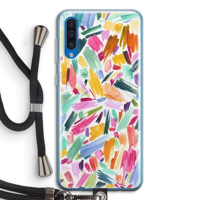 Watercolor Brushstrokes: Samsung Galaxy A50 Transparant Hoesje met koord
