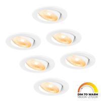 Set van 6 Malta LED inbouwspots - 5 Watt 480 lumen - Dim to warm - Rond - Kantelbaar - IP44 waterdicht - Wit - Incl. Quick Connector box