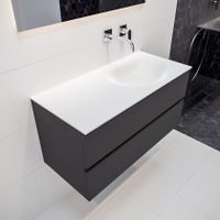 Mondiaz Vica Moon badmeubel antraciet mat 100 cm 2 lades solid surface enkele spoelbak rechts zonder kraangat