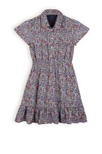 NoBell Meisjes jurk bloemen - Masa - Grijs navy blauw