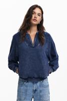 Gewassen effect hoodie - BLUE - L - thumbnail