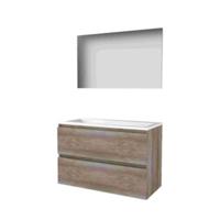 Basic-Line Basic 46 Badkamermeubelset - 100 x 46 cm - Greeploos - 2 Lades - Acryl Wastafel - 1 Kraangat - Spiegel - Scotch Oak