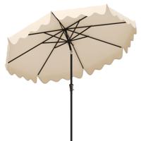 270 cm Parasol Tuinparasol met Zwengel en Volant aan Beide Zijden 25° Knikbaar Terrasparasol met 8 Ribben Marktscherm voor Tuin Balkon