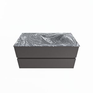 MONDIAZ VICA-DLUX 100cm badmeubel onderkast Dark grey 2 lades. Inbouw wastafel CLOUD rechts 1 kraangat, kleur Lava.