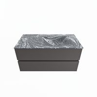MONDIAZ VICA-DLUX 100cm badmeubel onderkast Dark grey 2 lades. Inbouw wastafel CLOUD rechts 1 kraangat, kleur Lava.